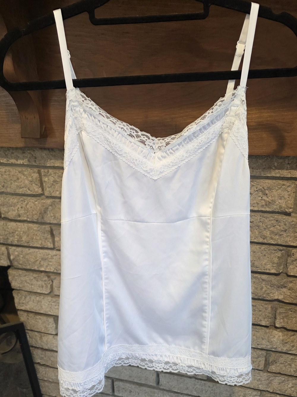 White House Black Market White Lace-Trim Satin Camisole - Picture 3 of 8